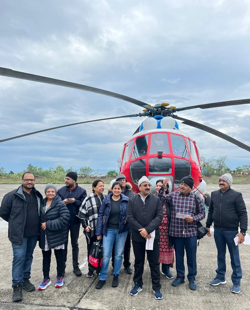 Group of yatris at the helipad