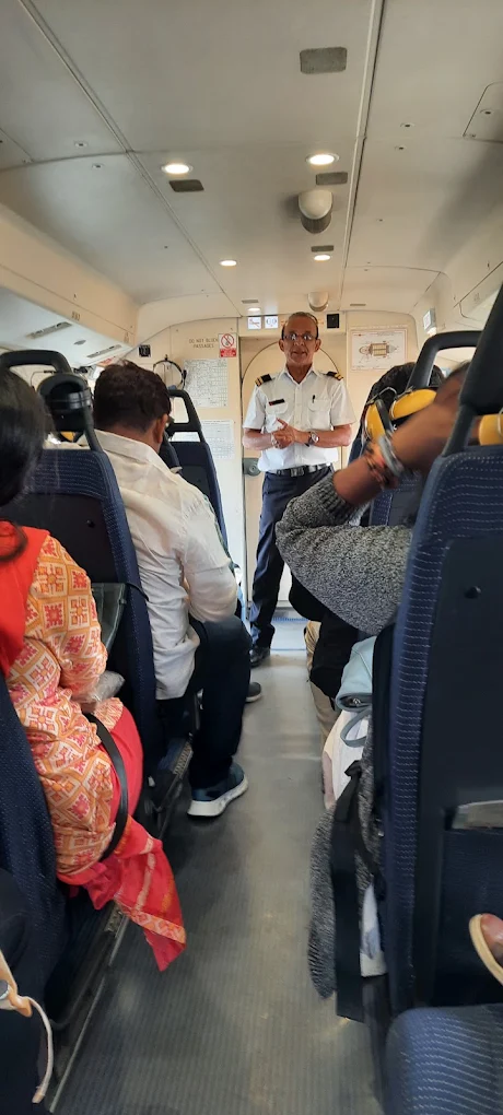 Inside the helicopter cabin with crew briefing
