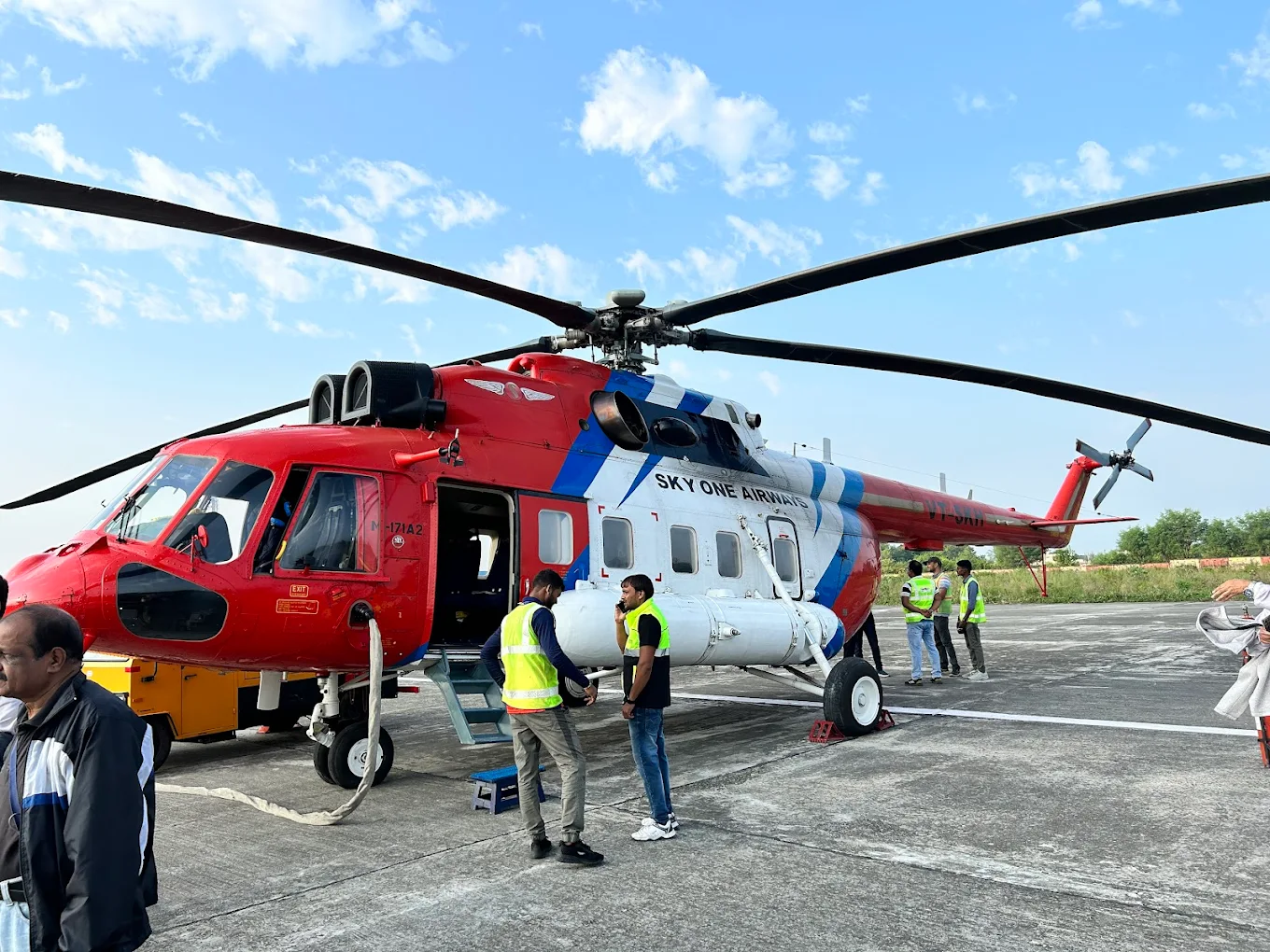 Sky One Airways helicopter on the tarmac