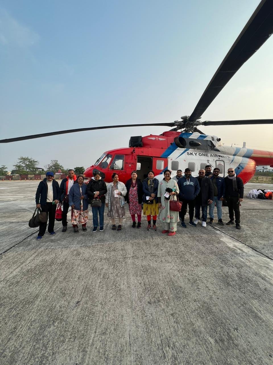Group of yatris before boarding the helicopter